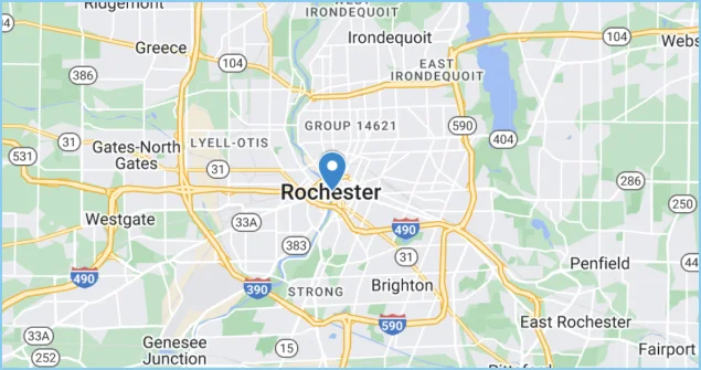 google maps view of AP Plumbing service area in and around Syracuse NY
