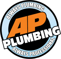 AP Plumbing always plumbing always professional logo in orange black white and blue
